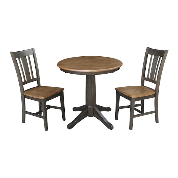 International Concepts Round 30 in Rd Top Pedestal Table, 2 San Remo Chairs, Hickory/Washed Coal, 30 in W, 30 in L, Wood - K45-30RT-27B-C10-2