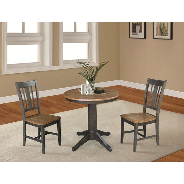 International Concepts Round 30 in Rd Top Pedestal Table, 2 San Remo Chairs, Hickory/Washed Coal, 30 in W, 30 in L, Wood - K45-30RT-27B-C10-2