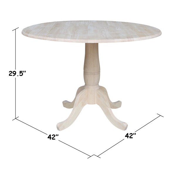 International Concepts Round 42 in Rd Dual Drop Leaf Pedestal Table, 29.5 inH, Unfinished, Ready to Finish, 42 in W, 42 in L - K-42DPT