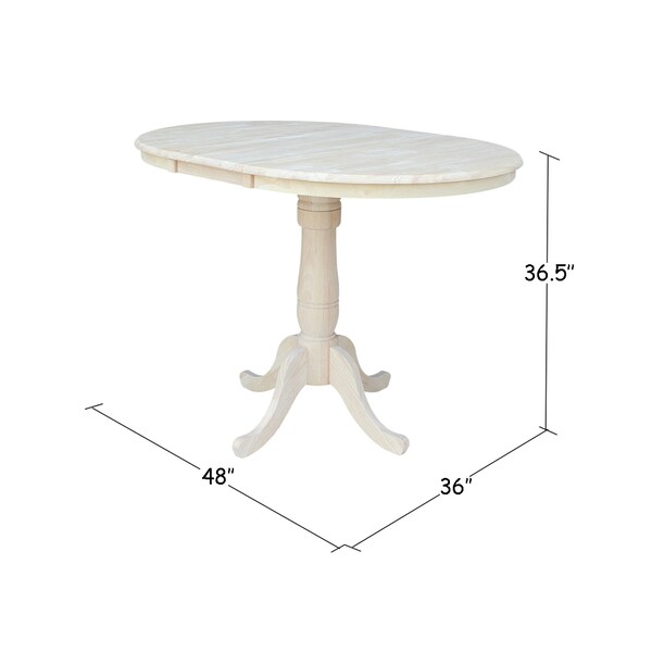 International Concepts Round 36 in Rd Top Pedestal Table, 12 in Leaf, 34.9 inH, Adjustable Height, Unfinished, 36 in W, Wood - K-36RXT-6B