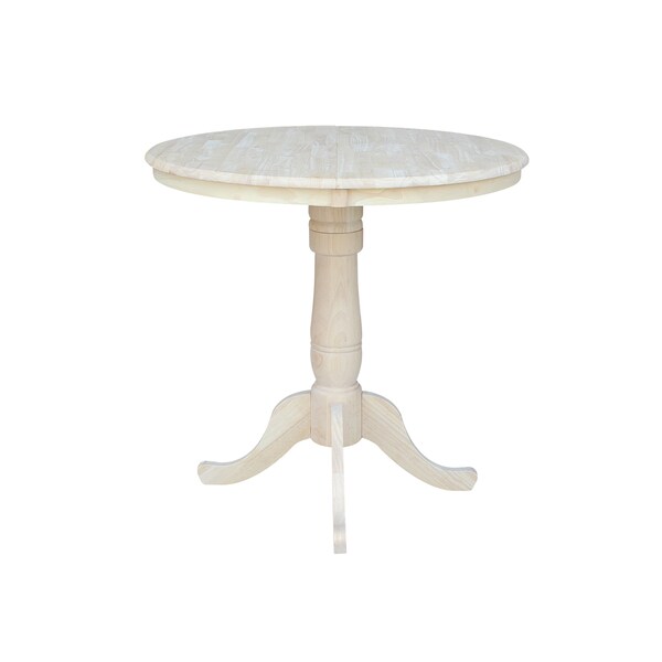 International Concepts Round 36 in Rd Top Pedestal Table, 12 in Leaf, 34.9 inH, Adjustable Height, Unfinished, 36 in W, Wood - K-36RXT-6B