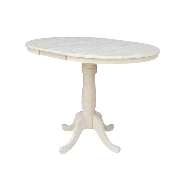 International Concepts Round 36 in Rd Top Pedestal Table, 12 in Leaf, 34.9 inH, Adjustable Height, Unfinished, 36 in W, Wood - K-36RXT-6B