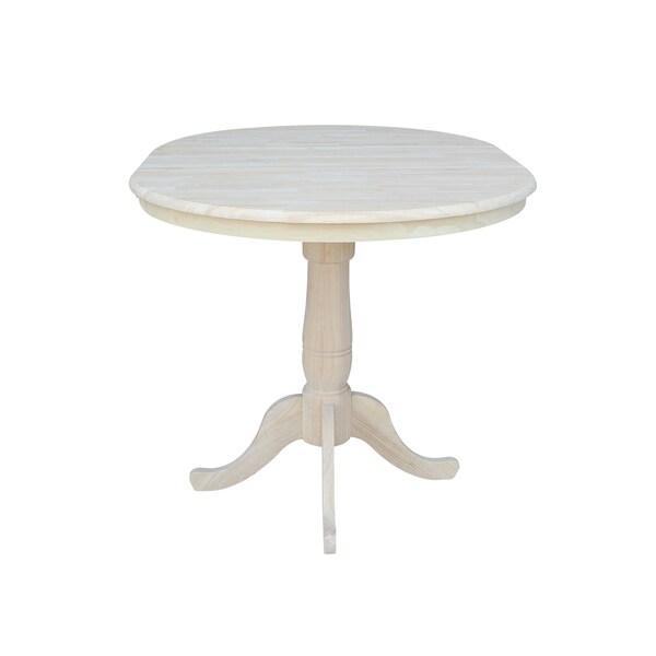 International Concepts Round 36 in Rd Top Pedestal Table, 12 in Leaf, 34.9 inH, Adjustable Height, Unfinished, 36 in W, Wood - K-36RXT-6B