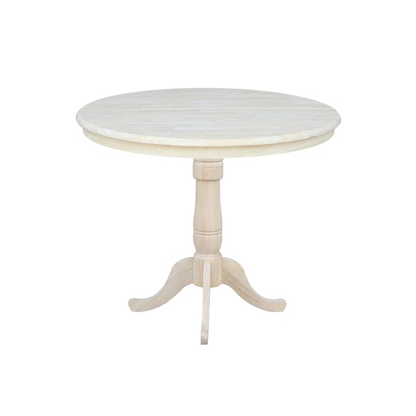 International Concepts Round 36 in Rd Top Pedestal Table, 12 in Leaf, 34.9 inH, Adjustable Height, Unfinished, 36 in W, Wood - K-36RXT-6B