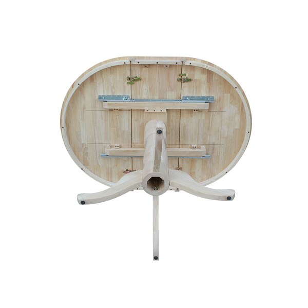 International Concepts Round 36 in Rd Top Pedestal Table, 12 in Leaf, 34.9 inH, Adjustable Height, Unfinished, 36 in W, Wood - K-36RXT-6B