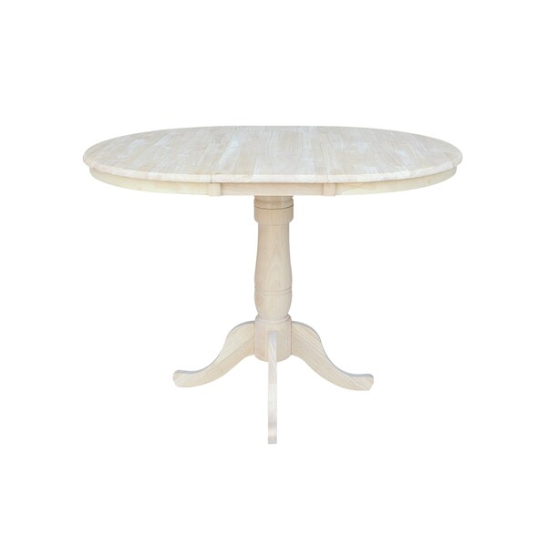 International Concepts Round 36 in Rd Top Pedestal Table, 12 in Leaf, 34.9 inH, Adjustable Height, Unfinished, 36 in W, Wood - K-36RXT-6B