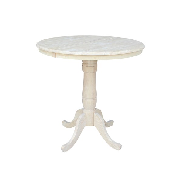 International Concepts Round 36 in Rd Top Pedestal Table, 12 in Leaf, 34.9 inH, Adjustable Height, Unfinished, 36 in W, Wood - K-36RXT-6B