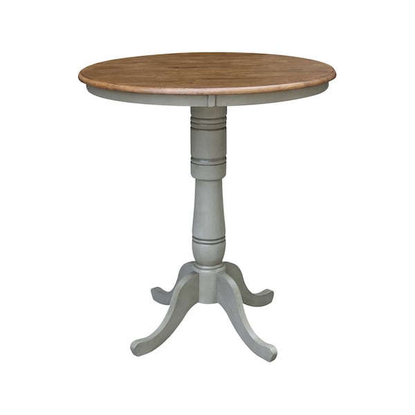 International Concepts Round 36 in Rd Pedestal Bar Ht Table, 2 X-Back Bar Ht Stools, Hickory/Stone, 36 in W, 36 in L, Wood - K41-36RT-6B-S6133-2