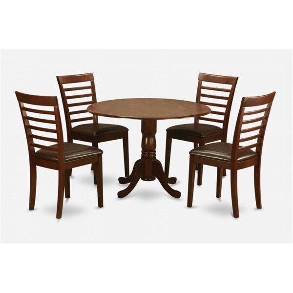 East West Furniture 5PC Kitchen Round Table with 2 Drop Leaves and 4 Ladder-back Chairs with Faux Leather Seat - DLML5-MAH-LC
