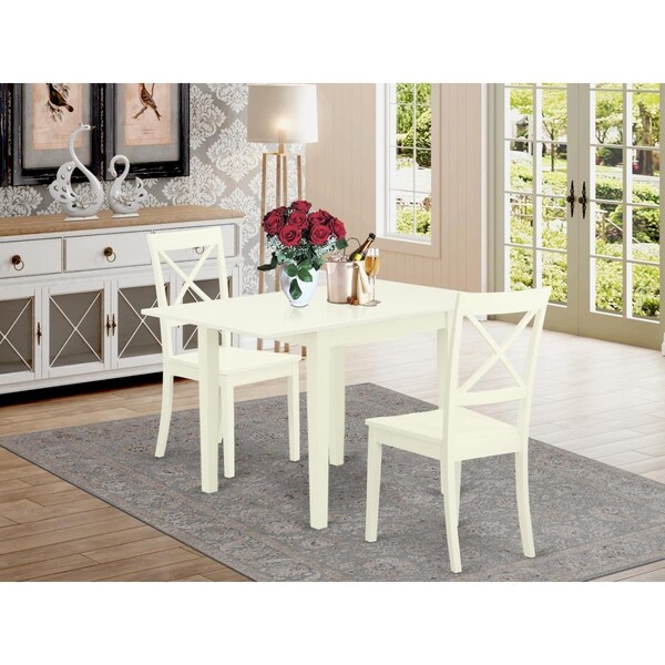 East West Furniture 3 Piece Norden Dining Room Table Set - Linen White - NDBO3-LWH-W