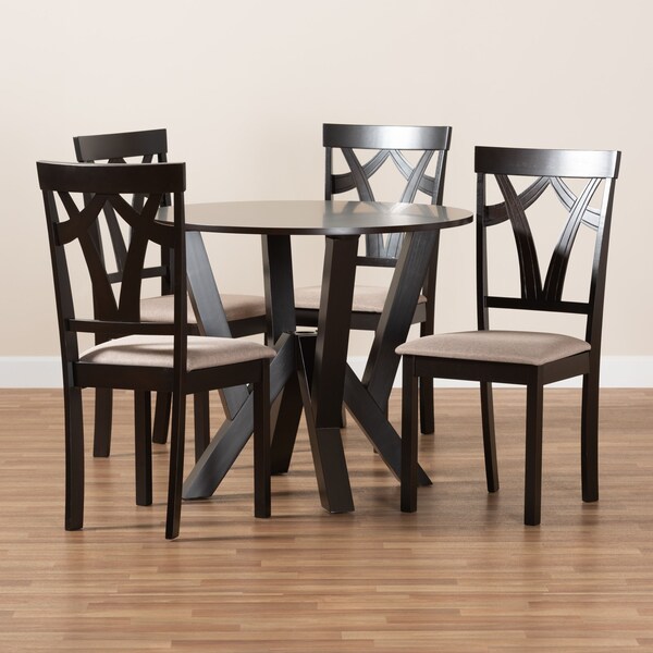 Baxton Studio Reagan Sand Upholstered and Dark Brown Wood 5-Piece Dining Set - 169-8961-10900