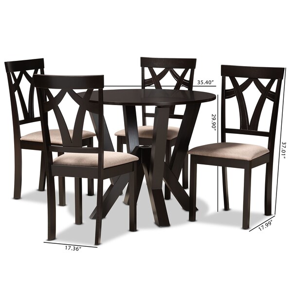 Baxton Studio Reagan Sand Upholstered and Dark Brown Wood 5-Piece Dining Set - 169-8961-10900