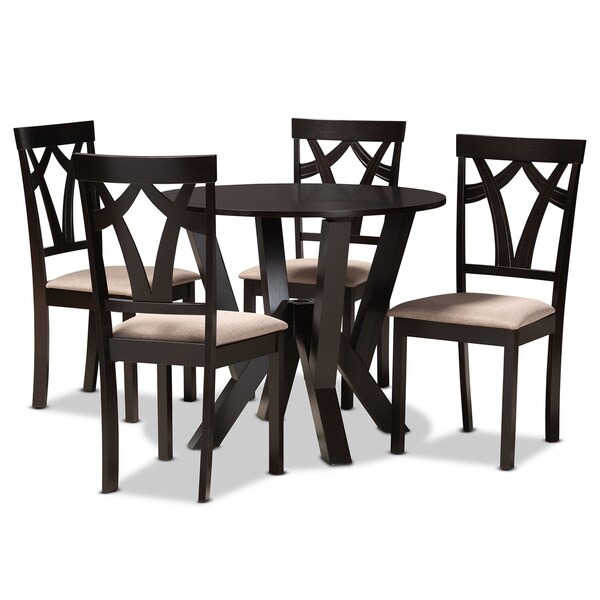 Baxton Studio Reagan Sand Upholstered and Dark Brown Wood 5-Piece Dining Set - 169-8961-10900