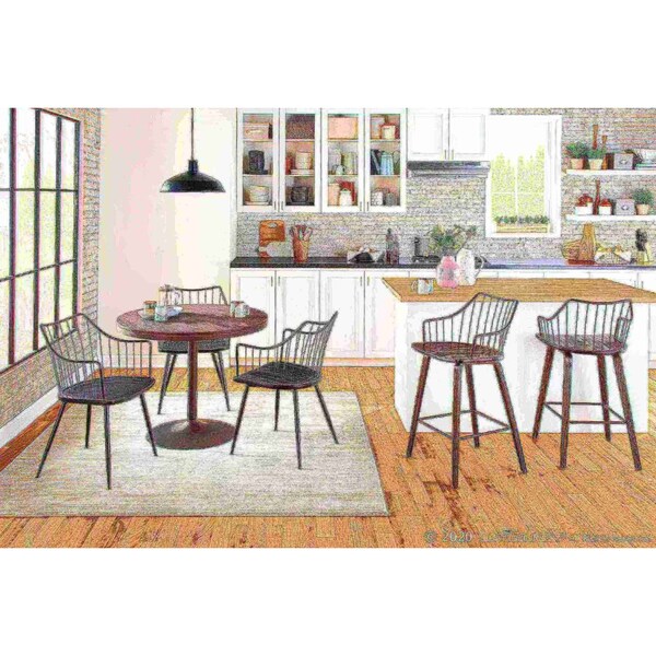 Lumisource Dakota Dining Table in Antique Metal and Espresso Bamboo - DT-DKTA ANE