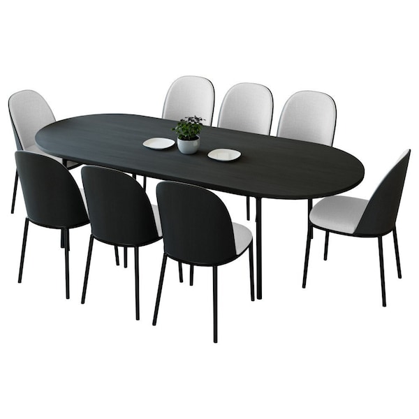 Leisuremod 82.7 in W, 29.5 in L, Manufactured Wood/Steel/PU Leather, Black/White - TT84-CBL18-W