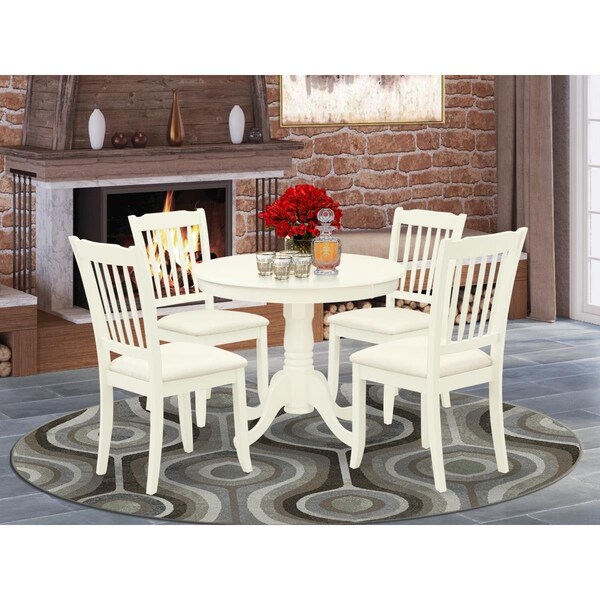 East West Furniture 5 Piece Antique Dining Set - Linen White - ANDA5-LWH-C