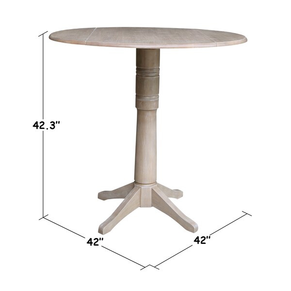International Concepts Round 42 in Round Dual Drop Leaf Pedestal Table, 42.3 inH, Washed Gray Taupe, 42 in W, 42 in L - K09-42DPT-27B-6B-2