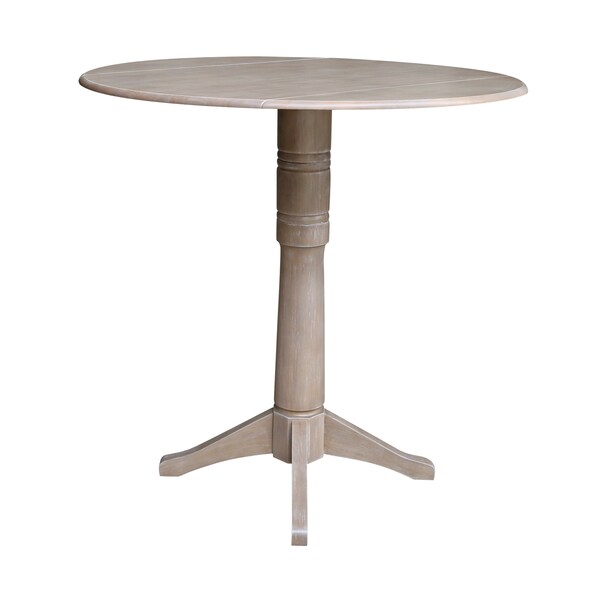 International Concepts Round 42 in Round Dual Drop Leaf Pedestal Table, 42.3 inH, Washed Gray Taupe, 42 in W, 42 in L - K09-42DPT-27B-6B-2