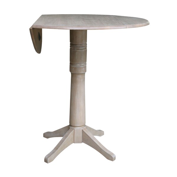 International Concepts Round 42 in Round Dual Drop Leaf Pedestal Table, 42.3 inH, Washed Gray Taupe, 42 in W, 42 in L - K09-42DPT-27B-6B-2