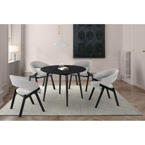 Armen Living Arcadia and Talulah 42" Round Gray and Black Wood 5 Piece Dining Set - SETARDI5TAGRBL42