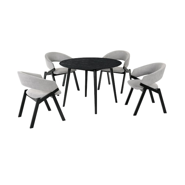 Armen Living Arcadia and Talulah 42" Round Gray and Black Wood 5 Piece Dining Set - SETARDI5TAGRBL42