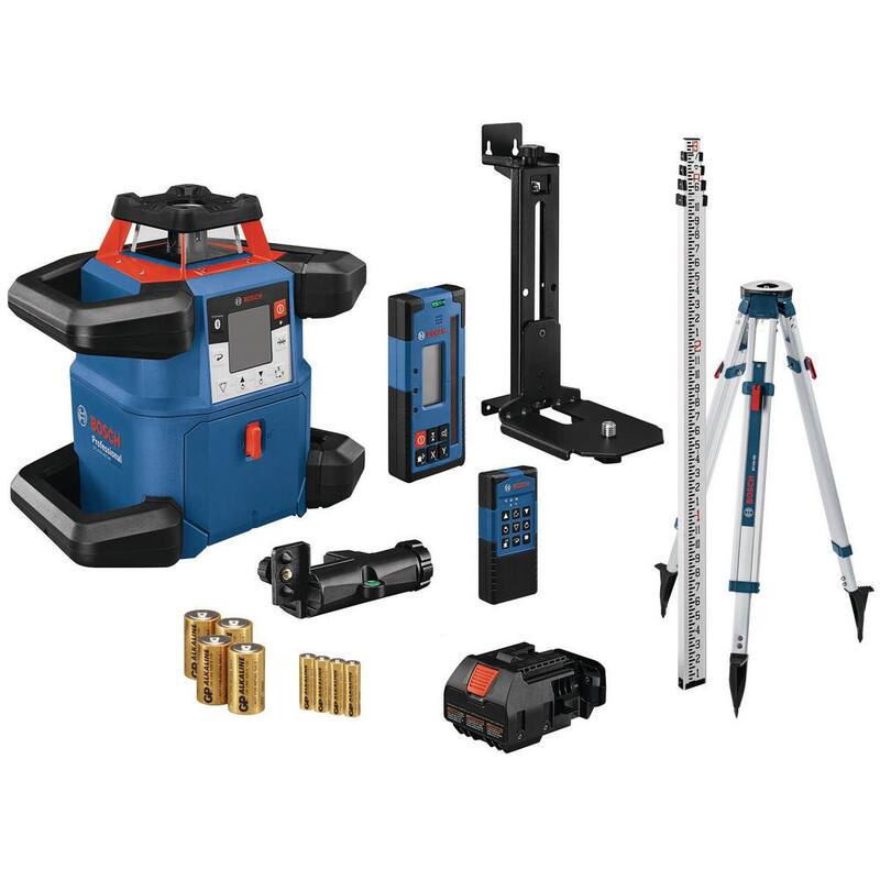 Bosch REVOLVE 4,000 ft. Connected Dual Power Battery Self-Leveling Horizontal/Vertical Rotary Laser Level Kit - GRL4000-80CHVKS