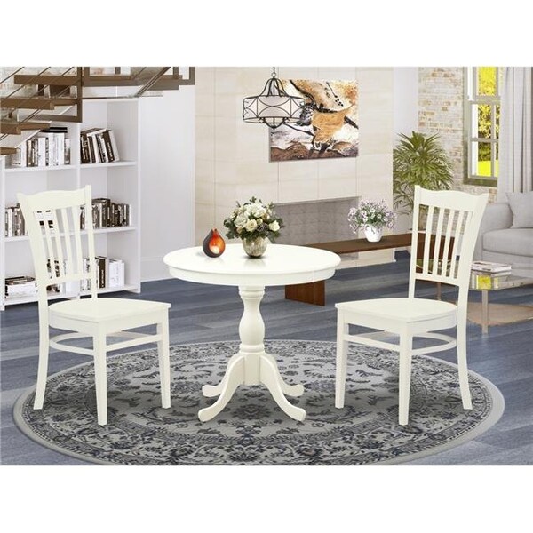 East West Furniture East West Furniture AMGR3-LWH-W 3 Piece Antique Wooden Dining Table Set - Linen White - AMGR3-LWH-W