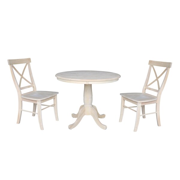 International Concepts Round 36 in Round Pedestal Table with 2 Chairs, Ready to Finish, 36 in W, 36 in L, 29.1 in H, Wood - K-36RT-C613-2