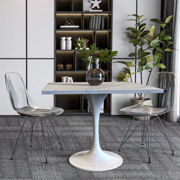 Leisuremod Square 36.42 in W, 29.35 in L, Resin/Steel, White - VT20W-S36WMR