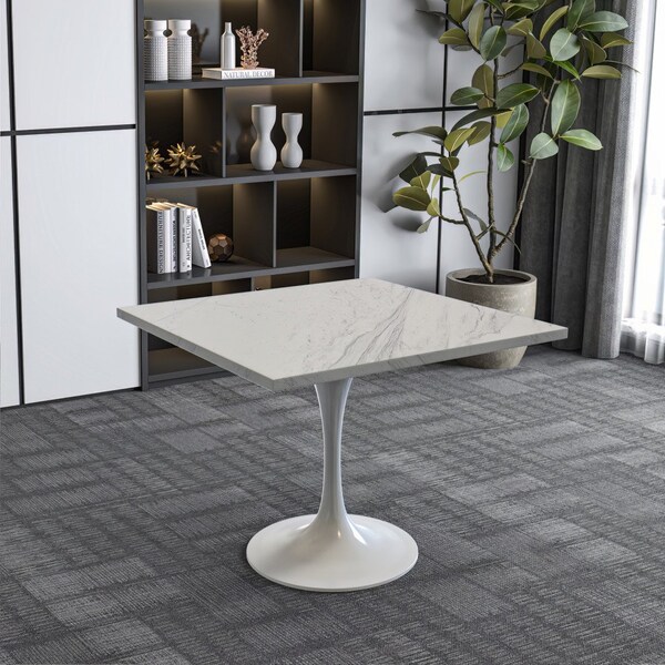 Leisuremod Square 36.42 in W, 29.35 in L, Resin/Steel, White - VT20W-S36WMR