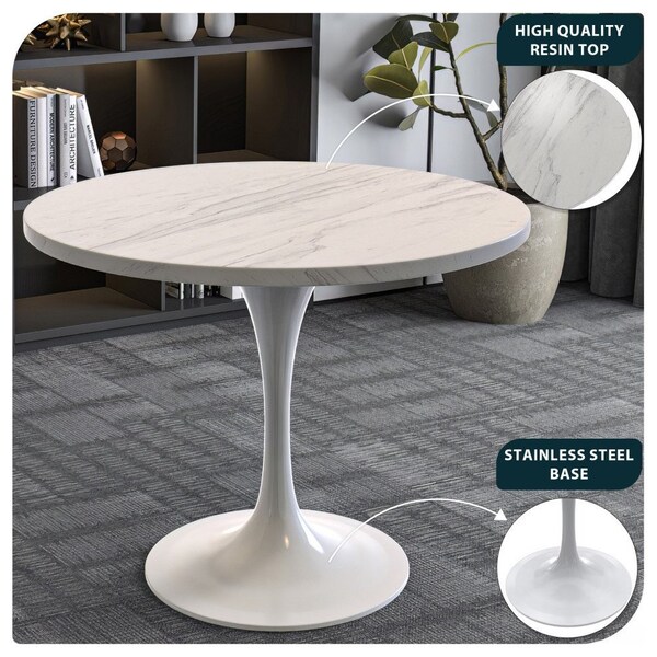 Leisuremod Square 36.42 in W, 29.35 in L, Resin/Steel, White - VT20W-S36WMR