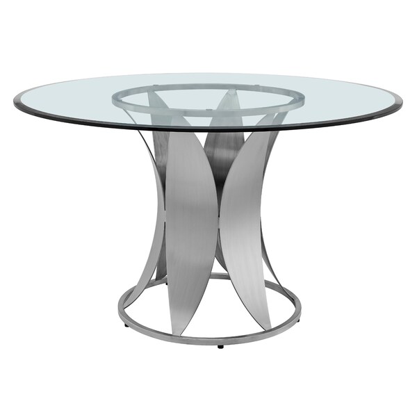 Armen Living Petal Modern Glass and Stainless Steel Round Pedestal Dining Table - LCPTDIGLBS