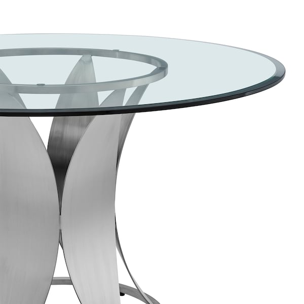 Armen Living Petal Modern Glass and Stainless Steel Round Pedestal Dining Table - LCPTDIGLBS