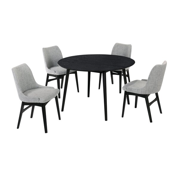 Armen Living Arcadia and Azalea 48" Round Gray and Black Wood 5 Piece Dining Set - SETARDI5AZBLGR48