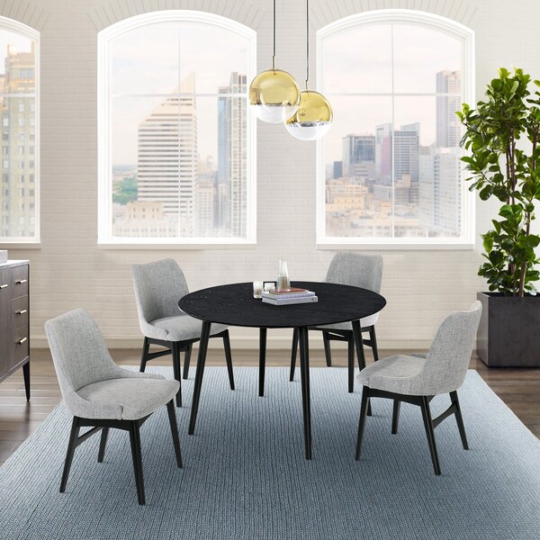 Armen Living Arcadia and Azalea 48" Round Gray and Black Wood 5 Piece Dining Set - SETARDI5AZBLGR48