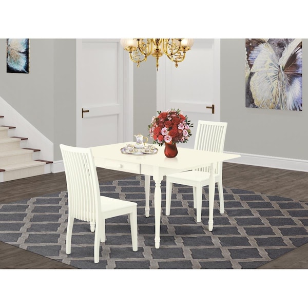 East West Furniture 3 Piece Monza Wood Dining Table Set - Linen White - MZIP3-LWH-W
