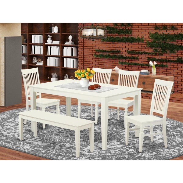 East West Furniture 6 Piece Capri Dining Room Set - Linen White - CAWE6-LWH-W