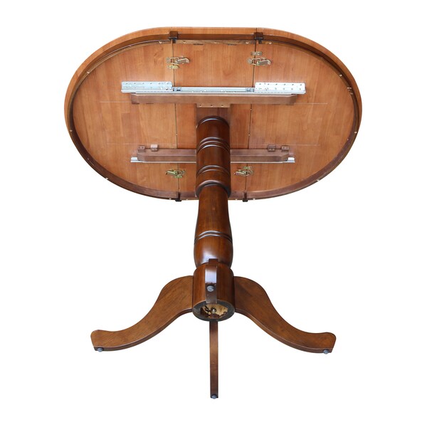 International Concepts Round 36 in Rd Top Pedestal Table, 12 in Leaf, 40.9 inH, Adjust Ht, Cinnamon/Espresso, 36 in W, 48 in L - K58-36RXT-6B-2