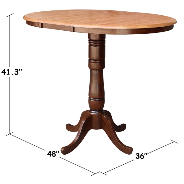 International Concepts Round 36 in Rd Top Pedestal Table, 12 in Leaf, 40.9 inH, Adjust Ht, Cinnamon/Espresso, 36 in W, 48 in L - K58-36RXT-6B-2