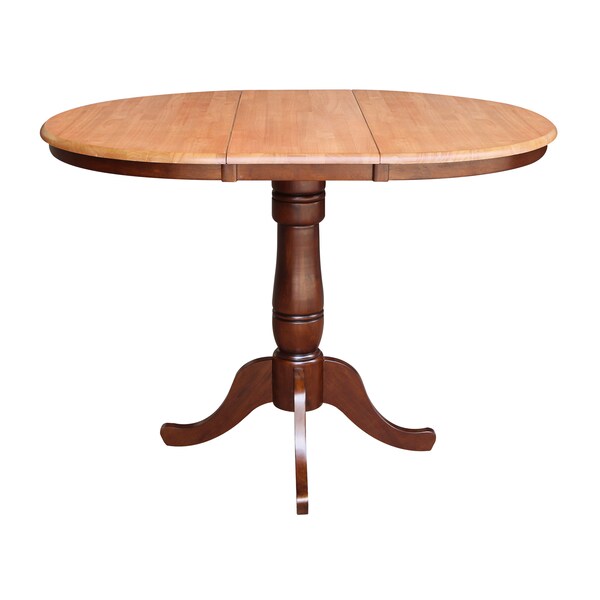 International Concepts Round 36 in Rd Top Pedestal Table, 12 in Leaf, 40.9 inH, Adjust Ht, Cinnamon/Espresso, 36 in W, 48 in L - K58-36RXT-6B-2