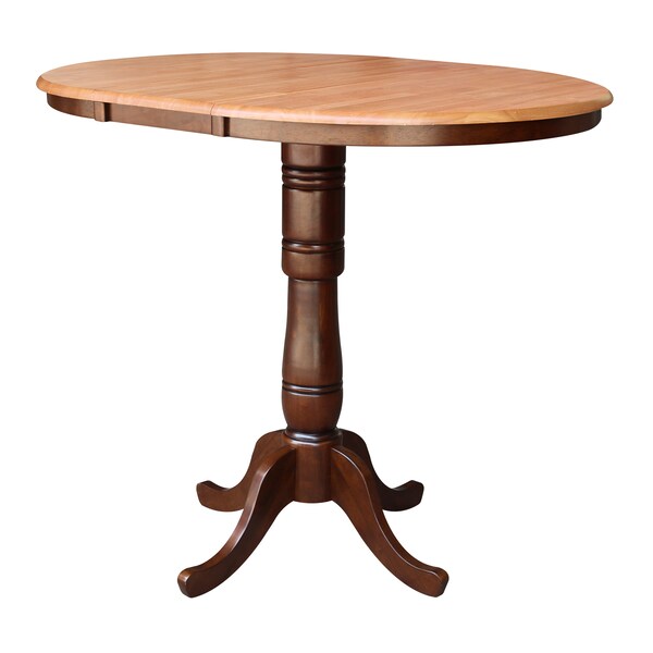 International Concepts Round 36 in Rd Top Pedestal Table, 12 in Leaf, 40.9 inH, Adjust Ht, Cinnamon/Espresso, 36 in W, 48 in L - K58-36RXT-6B-2