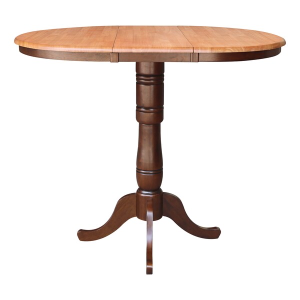 International Concepts Round 36 in Rd Top Pedestal Table, 12 in Leaf, 40.9 inH, Adjust Ht, Cinnamon/Espresso, 36 in W, 48 in L - K58-36RXT-6B-2