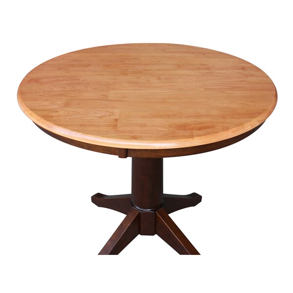 International Concepts Round 36 in Round Top Pedestal Table, 28.9 inH, Cinnamon/Espresso, 36 in W, 36 in L, 29.9 in H - K58-36RT-27B
