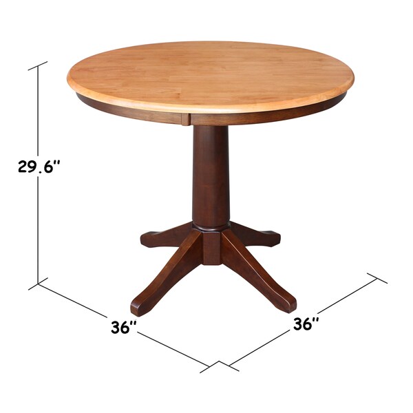 International Concepts Round 36 in Round Top Pedestal Table, 28.9 inH, Cinnamon/Espresso, 36 in W, 36 in L, 29.9 in H - K58-36RT-27B