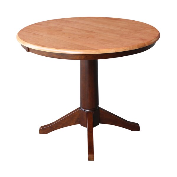 International Concepts Round 36 in Round Top Pedestal Table, 28.9 inH, Cinnamon/Espresso, 36 in W, 36 in L, 29.9 in H - K58-36RT-27B