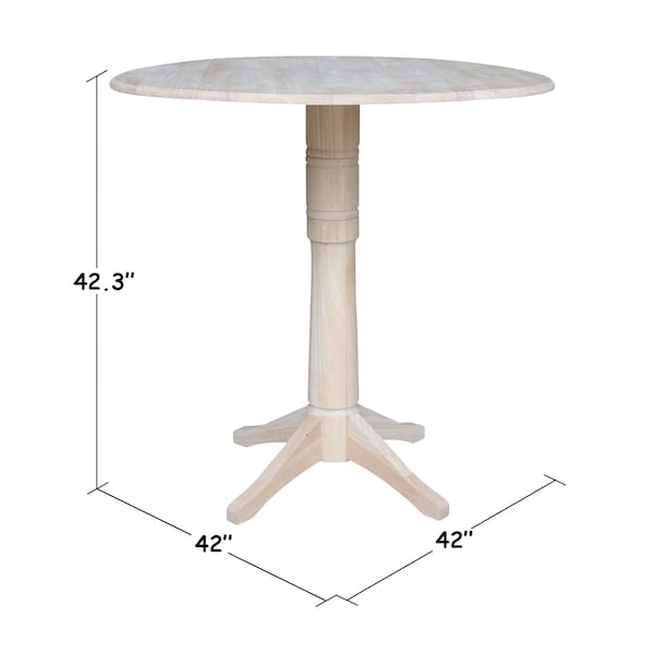 International Concepts Round 42 in Rd Dual Drop Leaf Pedestal Table, 42.3 inH, Unfinished, Ready to Finish, 42 in W, 42 in L - K-42DPT-27B-6B-2