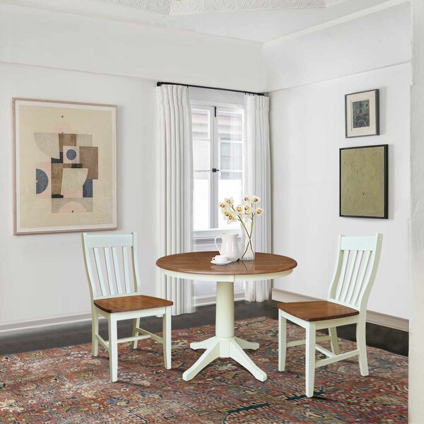 Whitewood Industries Rectangular Fixed Top Table W/ 2 Chairs, 36 in W, 29.9 in L, 36 in H, Parawood, Hickory/Shell, 3 - K79-36RT-27B-C61-2