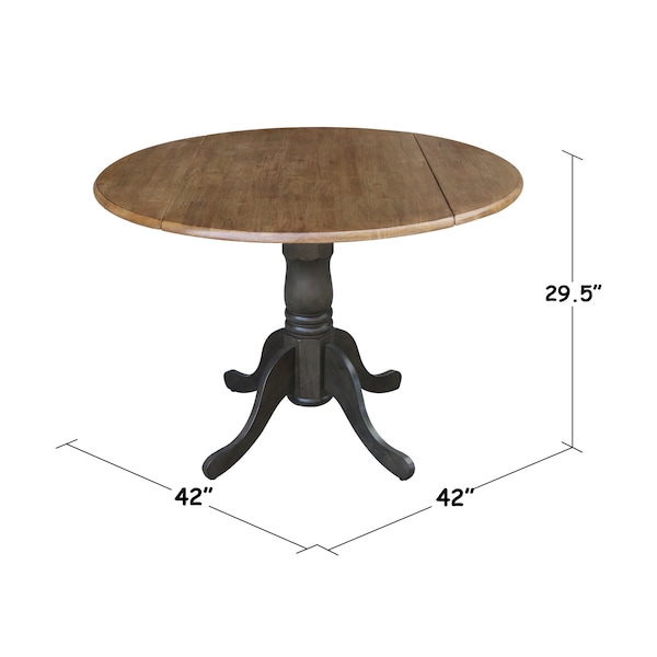 International Concepts Round 42 in Round Dual Drop Leaf Pedestal Table, Hickory/Washed Coal, 42 in W, 42 in L, 29.5 in H - T45-42DP