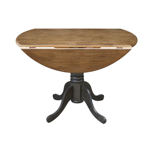 International Concepts Round 42 in Round Dual Drop Leaf Pedestal Table, Hickory/Washed Coal, 42 in W, 42 in L, 29.5 in H - T45-42DP