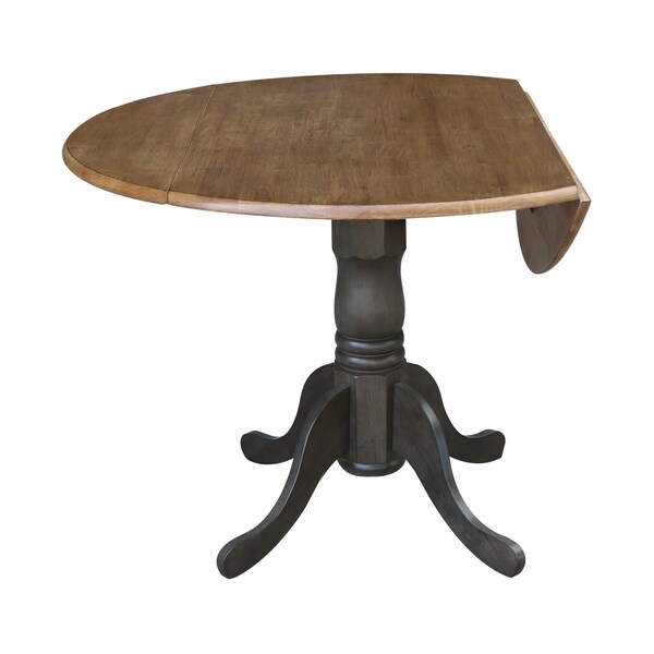 International Concepts Round 42 in Round Dual Drop Leaf Pedestal Table, Hickory/Washed Coal, 42 in W, 42 in L, 29.5 in H - T45-42DP